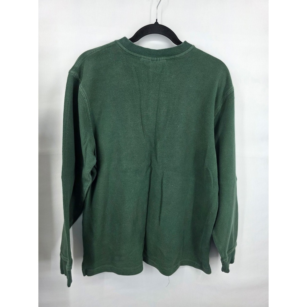 LL Bean Mens Waffle Knit Henley Shirt Forest Green Long Sleeve Cotton 187244 M - Picture 3 of 4